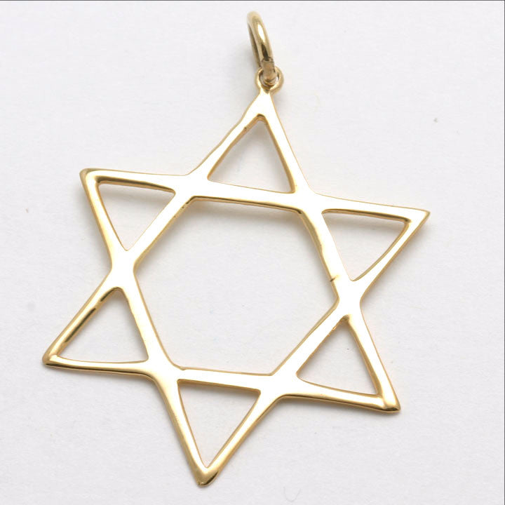 14k Yellow Gold Large Star of David Pendant - JewelryJudaica