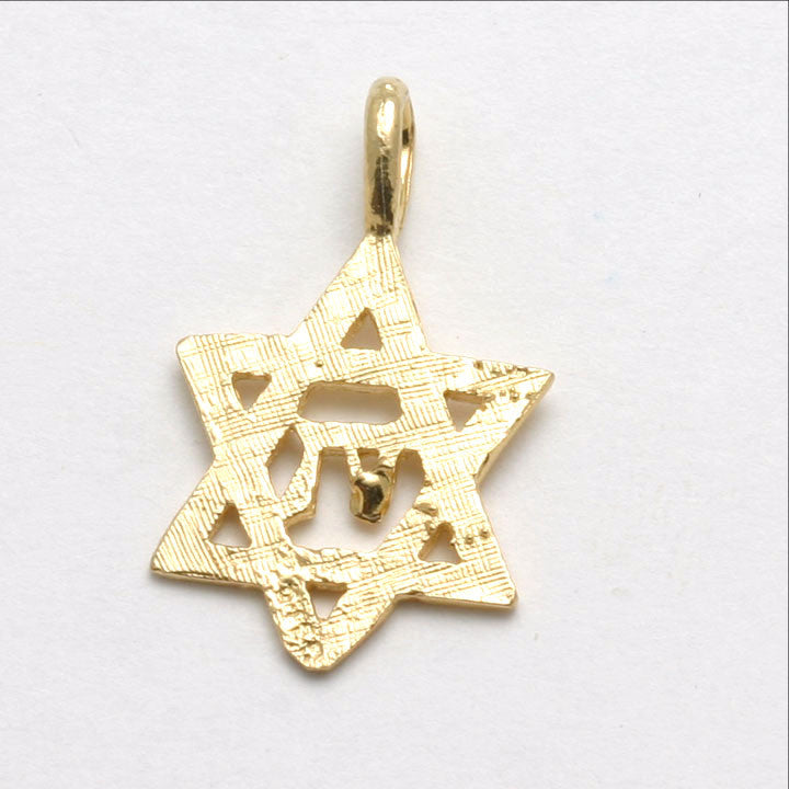 14k Yellow Gold Star of David Chai Pendant - JewelryJudaica