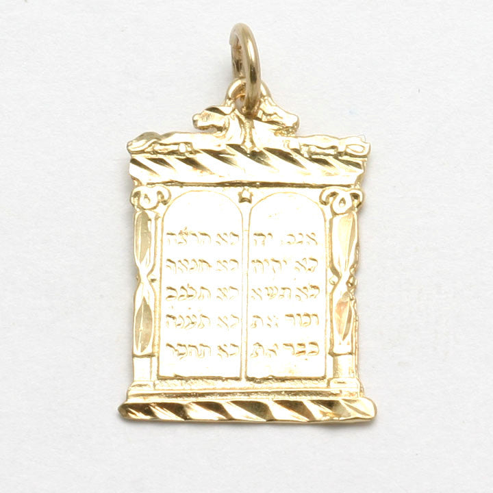 14k Yellow Gold 10 commandments Pendant Diamond Cut - JewelryJudaica