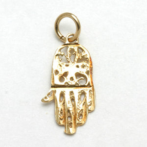 14k Yellow Gold Hamsa Pendant Filigree Small - JewelryJudaica