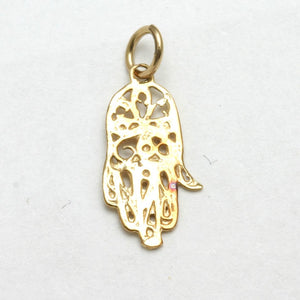 14k Yellow Gold Hamsa Pendant Filigree Small - JewelryJudaica