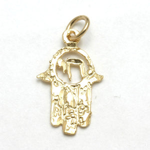 14k Yellow Gold Hamsa Pendant Chai Small - JewelryJudaica