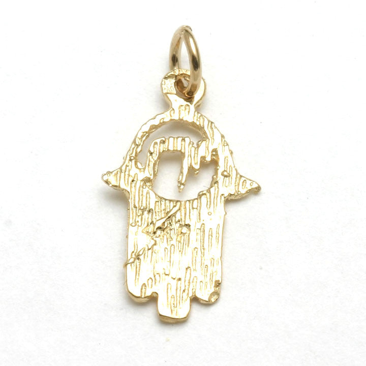 14k Yellow Gold Hamsa Pendant Chai Small - JewelryJudaica