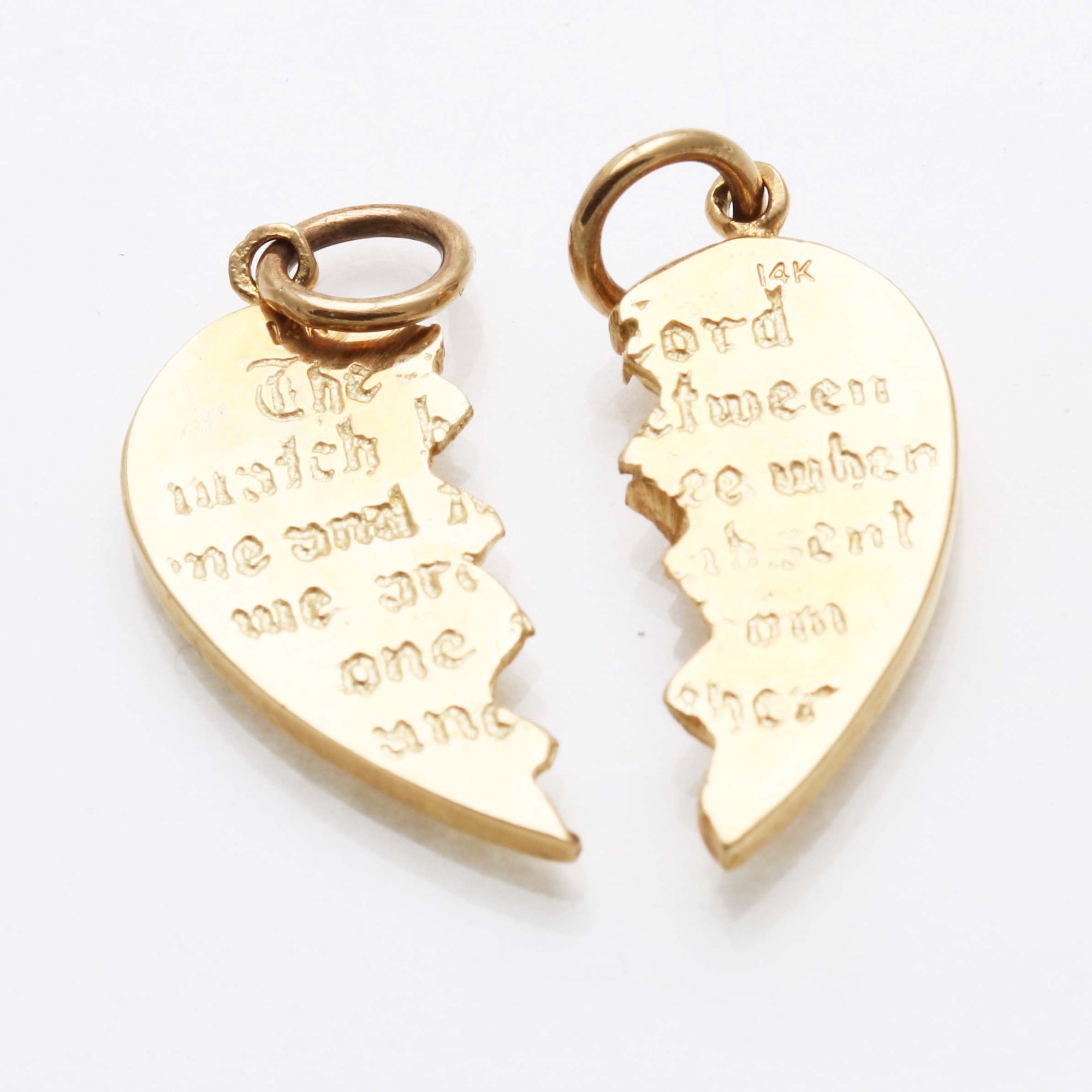 Mizpah Heart Pendant Best Friends 14k Yellow Gold - JewelryJudaica