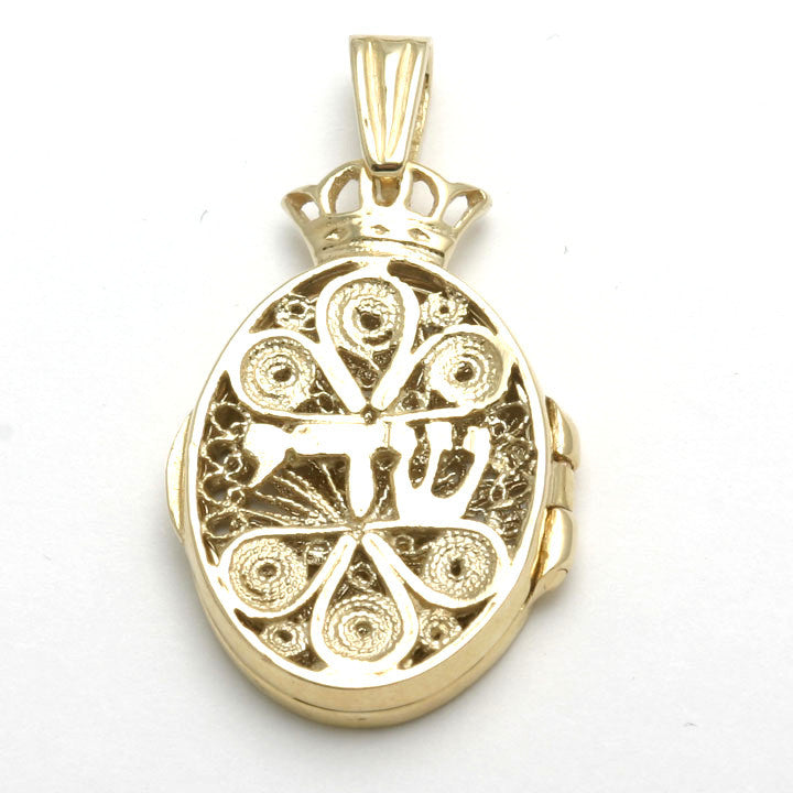 14k Yellow gold Locket Pendant Chai Shadai Judaica Filigree Israel - JewelryJudaica