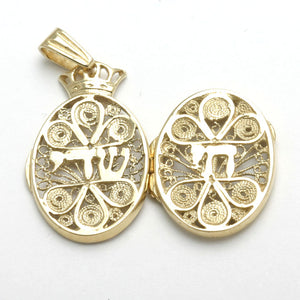 14k Yellow gold Locket Pendant Chai Shadai Judaica Filigree Israel - JewelryJudaica