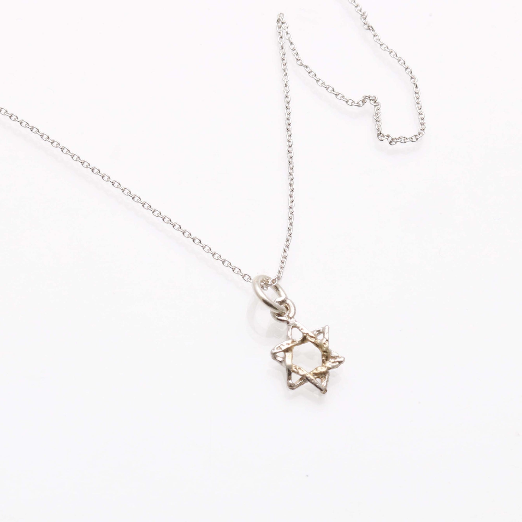 14k White Gold 16mm Hammered Finish Star Of David Pendant | Sarraf.com