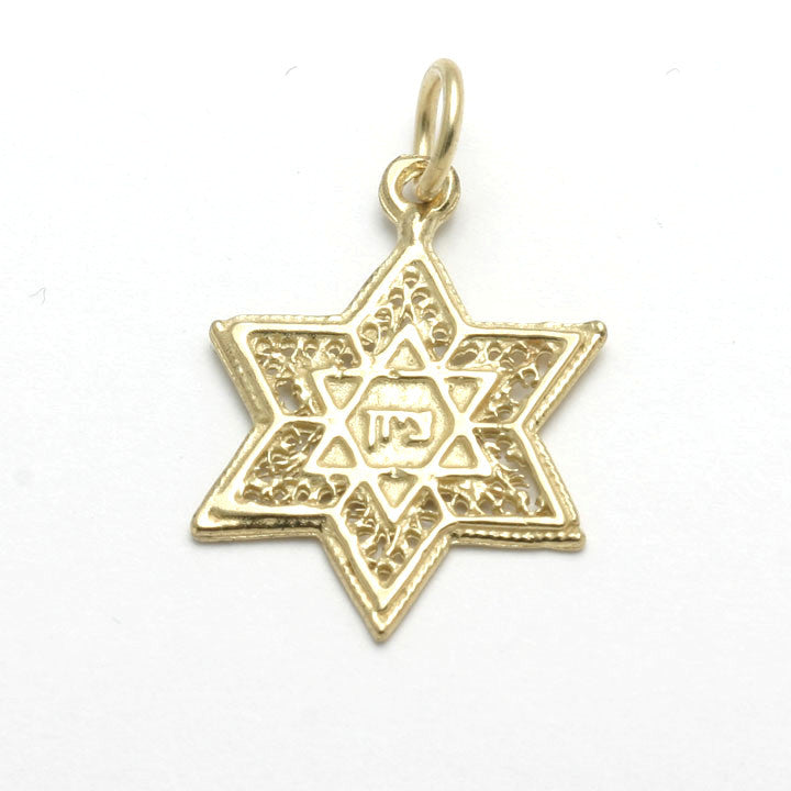 14k Yellow Gold Jewish Star of David Pendant Filigree Zion - JewelryJudaica