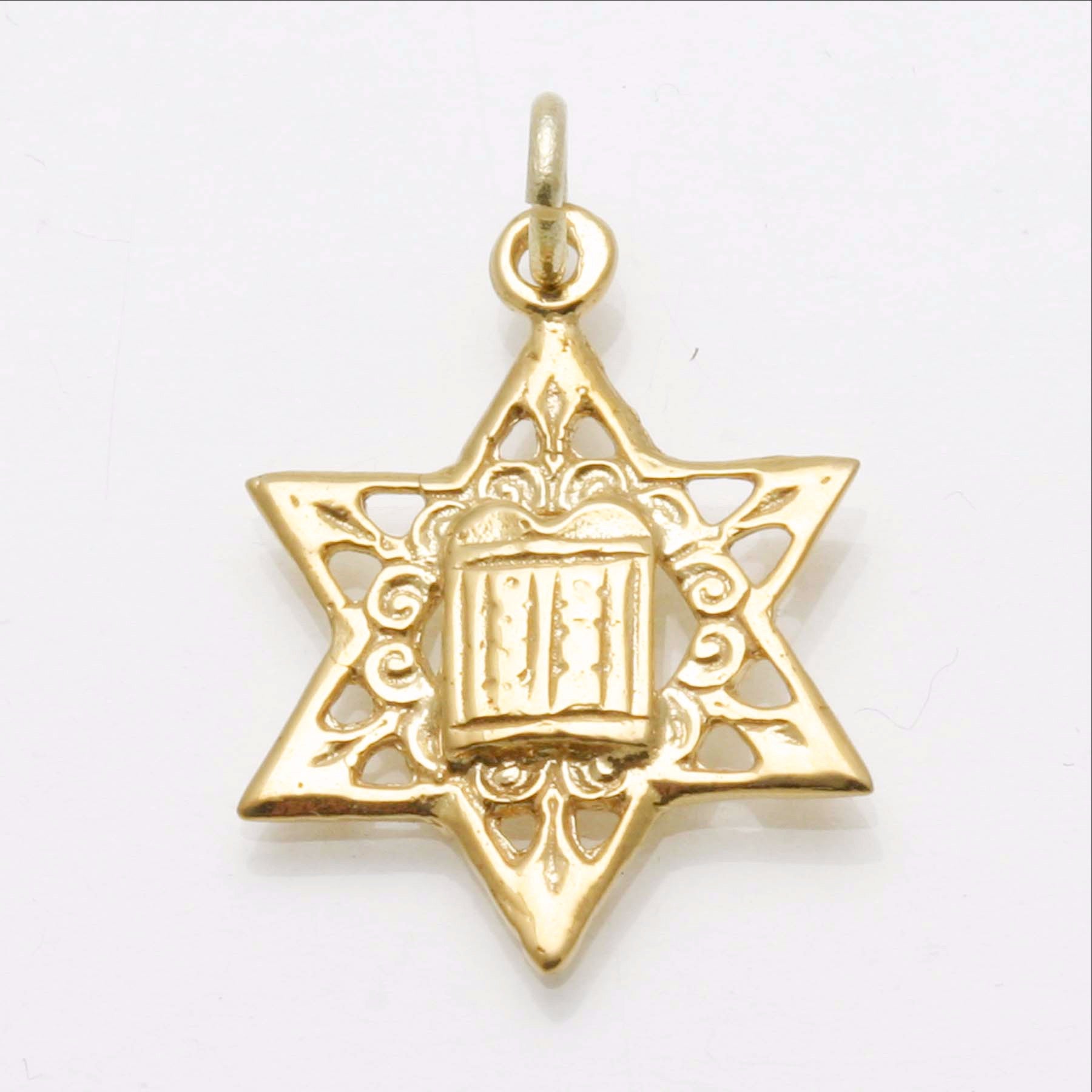 14k Yellow gold Star of David 10 commandments Pendant - JewelryJudaica