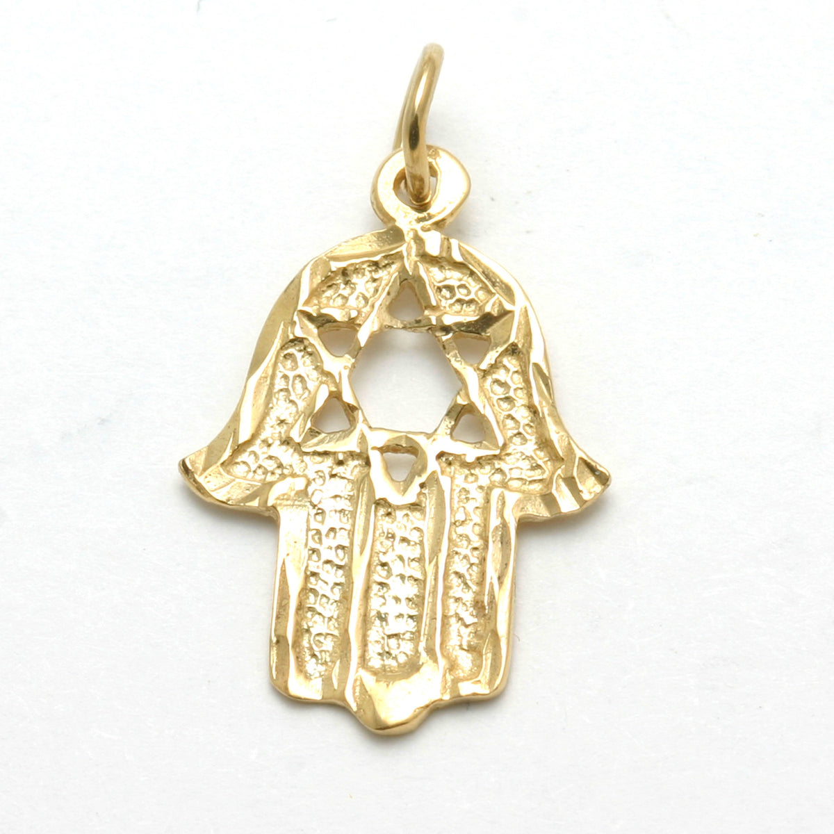 14k Yellow Gold Hamsa Hand Star of David Pendant - JewelryJudaica