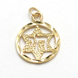 14k Yellow Gold Star of David Chai Encircled Pendant - JewelryJudaica