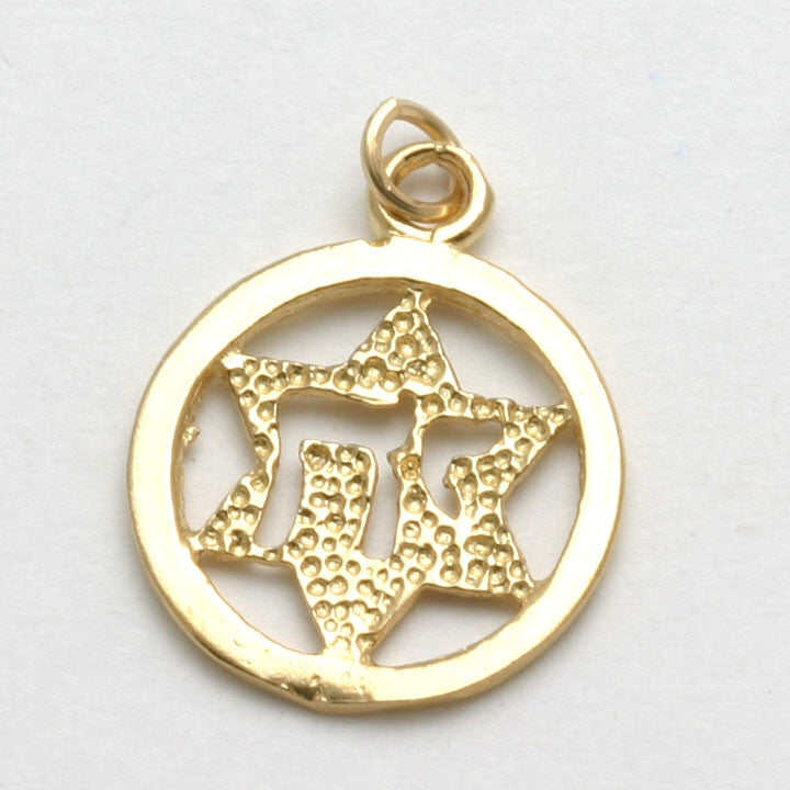 14k Yellow Gold Star of David Chai Encircled Pendant - JewelryJudaica