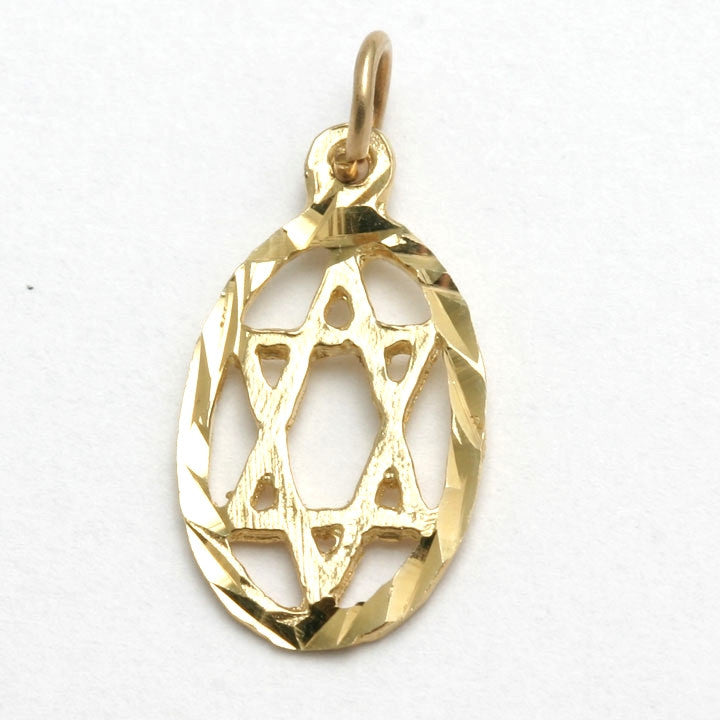 14k Yellow Gold Jewish Star of David Oval Pendant - JewelryJudaica