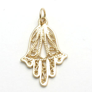 14k Yellow gold Hamsa Pendant Filigree Hand of G-d - JewelryJudaica