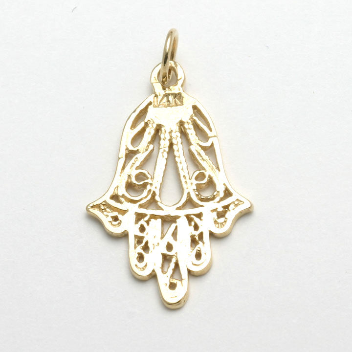 14k Yellow gold Hamsa Pendant Filigree Hand of G-d - JewelryJudaica