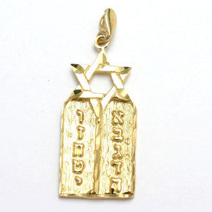 14k Yellow Gold 10 commandments Star of David Pendant - JewelryJudaica