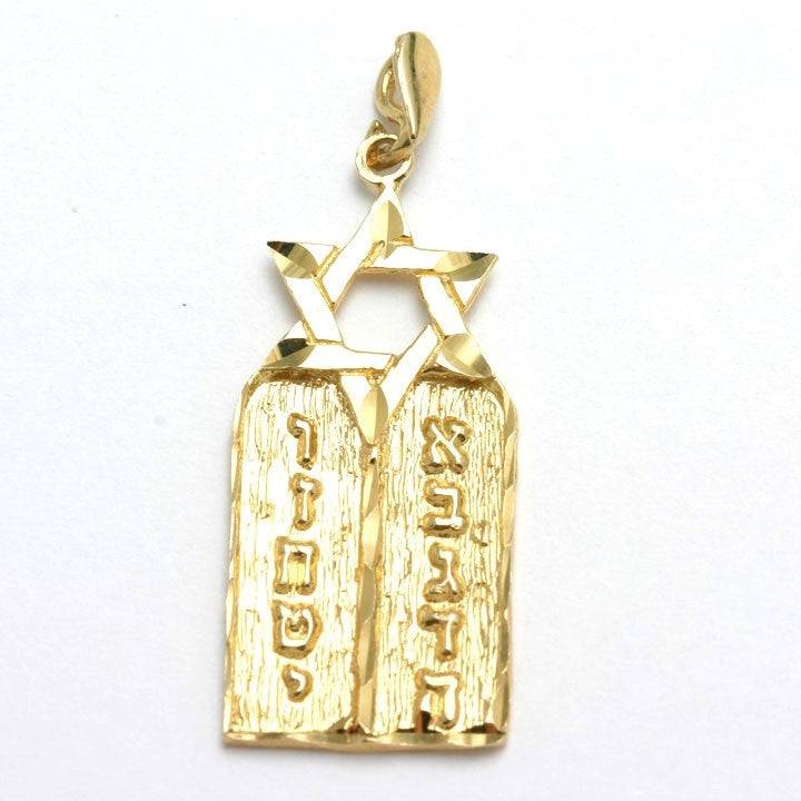 14k Yellow Gold 10 commandments Star of David Pendant - JewelryJudaica