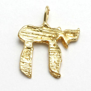 14k Yellow Gold Chai Nugget Pendant Diamond Cut - JewelryJudaica