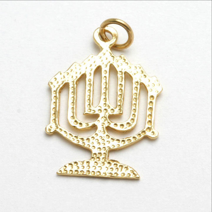 14k Yellw Gold Menorah Pendant Diamond Cut - JewelryJudaica