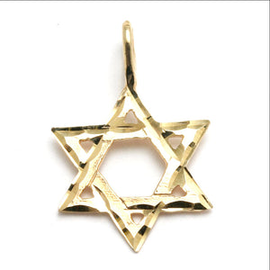 14k Yellow Gold Jewish Star Pendant Diamond Cut - JewelryJudaica