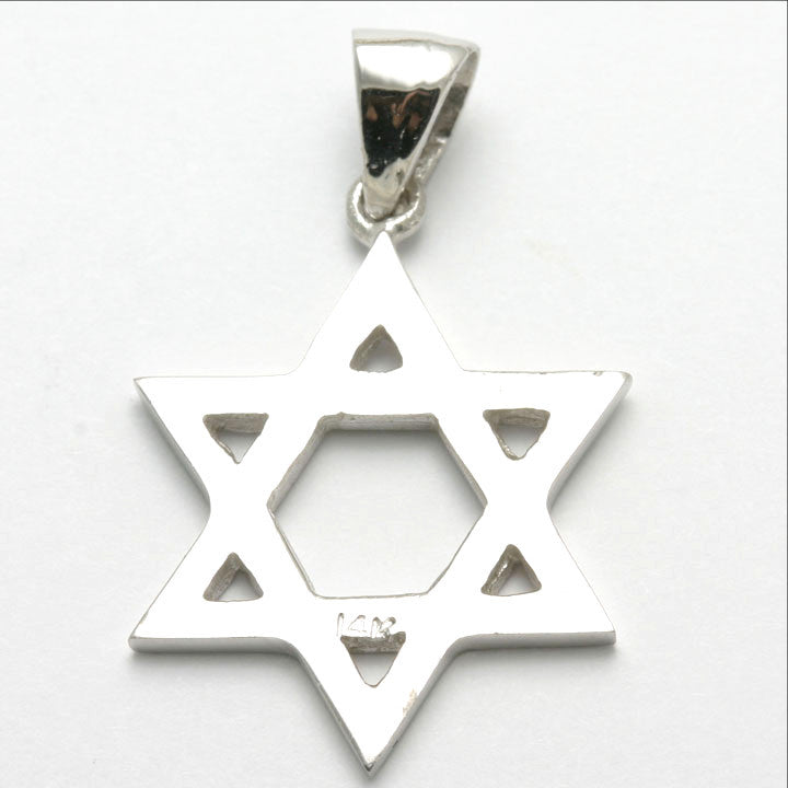 14k White Gold Jewish Star of David Pendant Large Solid - JewelryJudaica