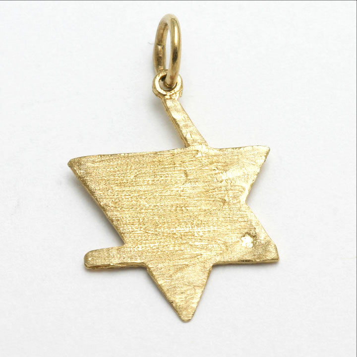 14k Yellow Gold Star of David Chai Pendant Diamond Cut - JewelryJudaica