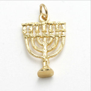 14k Yellow Gold Menorah 3D Pendant - JewelryJudaica