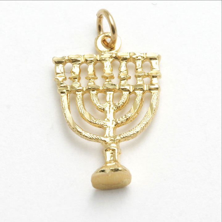 14k Yellow Gold Menorah 3D Pendant - JewelryJudaica