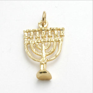 14k Yellow Gold Menorah 3D Pendant - JewelryJudaica