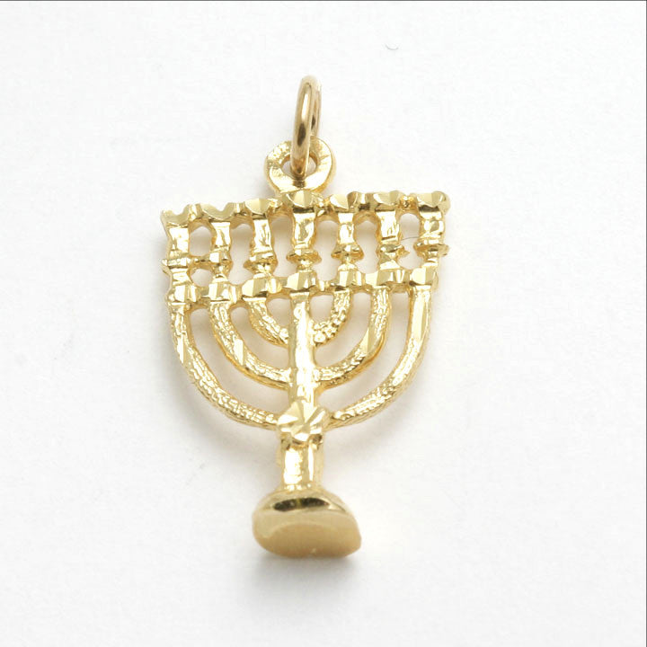 14k Yellow Gold Menorah 3D Pendant - JewelryJudaica