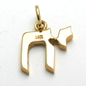 14k Yellow gold Chai Pendant Judaica Solid - JewelryJudaica