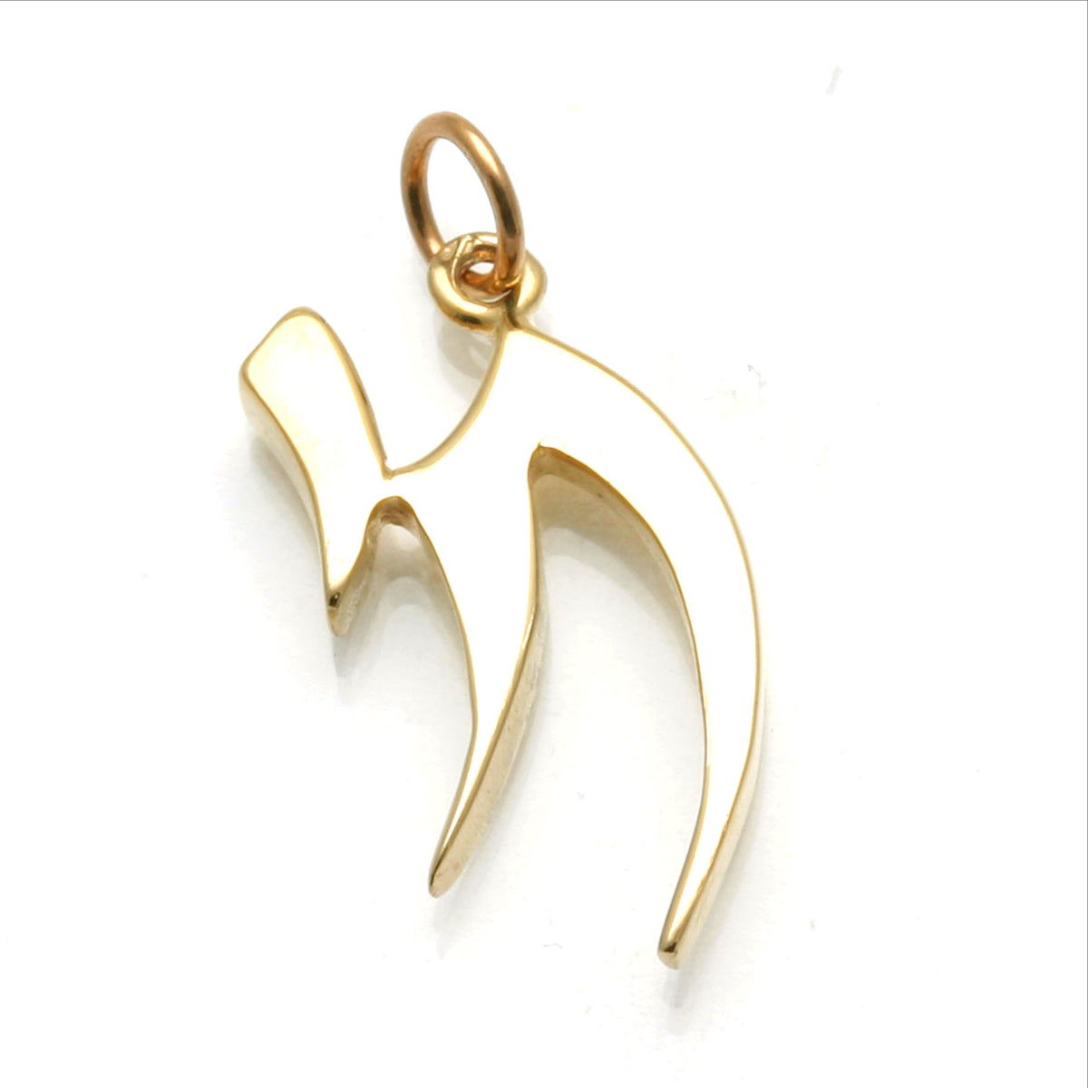 14k Yellow Gold Modern Chai Pendant Solid Large - JewelryJudaica