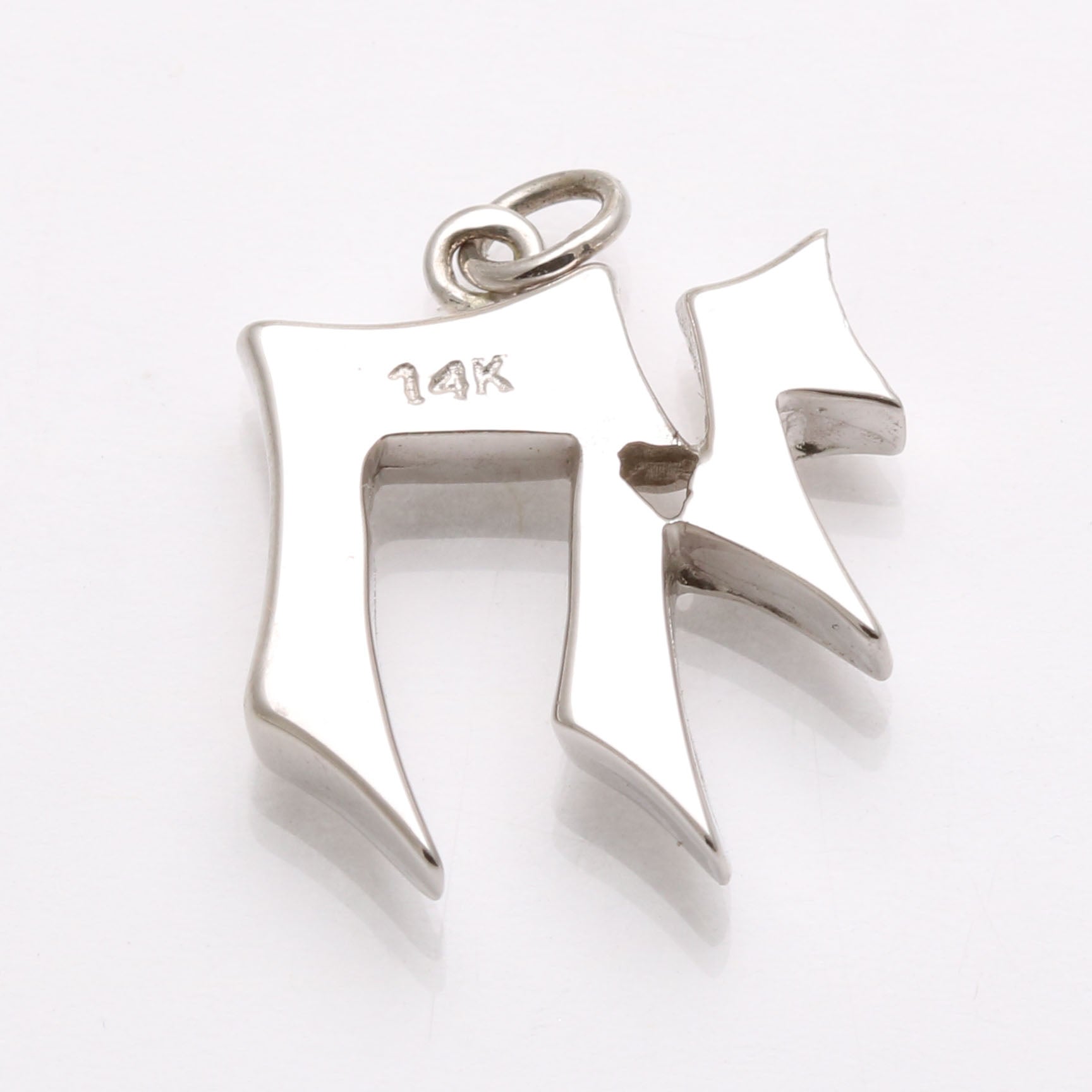 14k White Gold Solid Chai Pendant Thick Large - JewelryJudaica