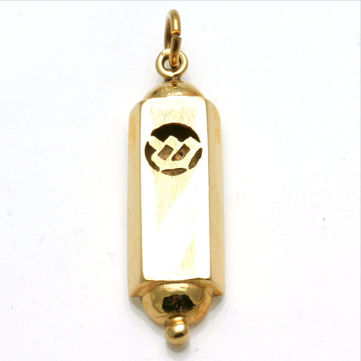 14k Yellow gold Mezuzah Shin Pendant Large Traditional - JewelryJudaica