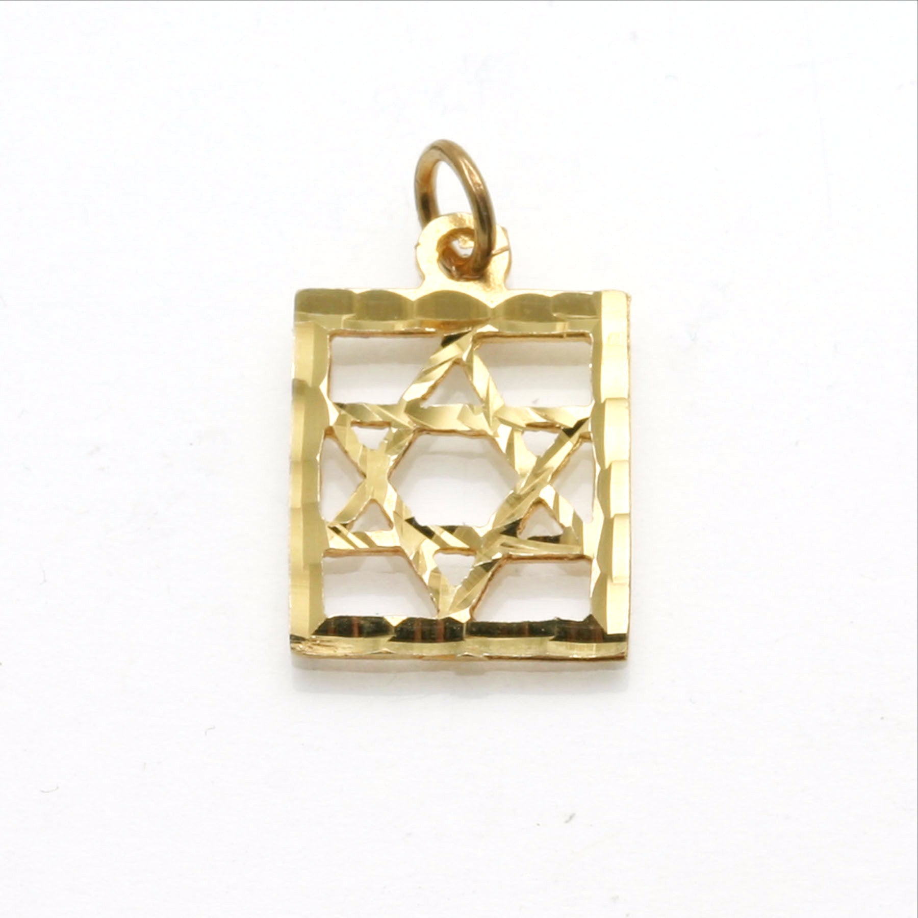 14k yellow gold Star of David Square Pendant Diamond Cut - JewelryJudaica