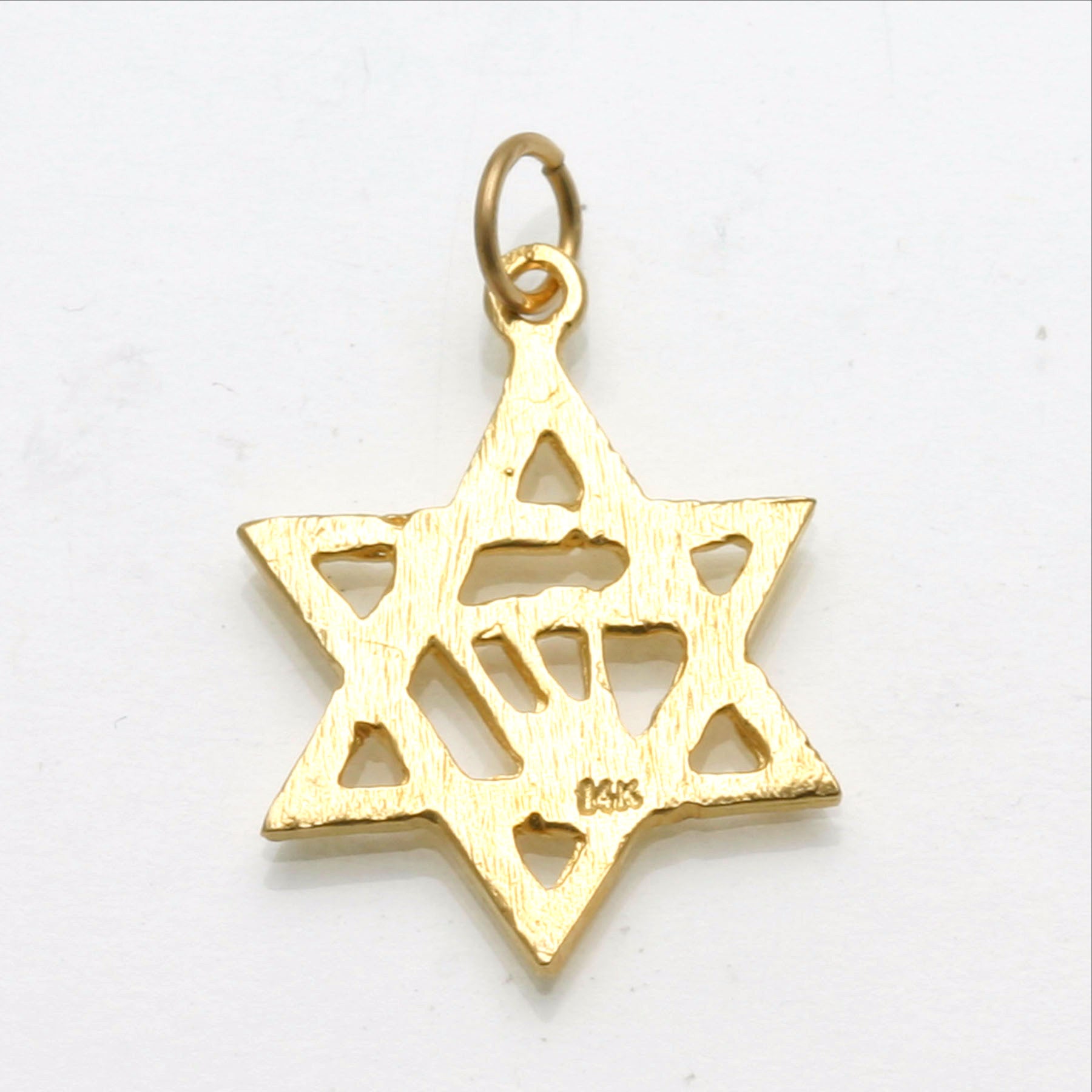 14k yellow gold Star of David Shin Pendant Diamond Cut - JewelryJudaica