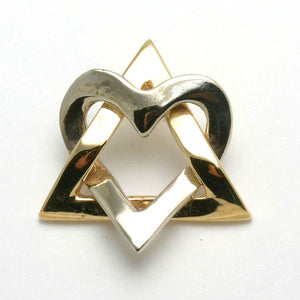 14k Yellow & White Gold Jewish Star of David Heart Pendant - JewelryJudaica