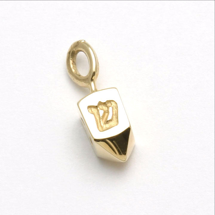 14k Yellow Gold Dreidel 3D Pendant Small Solid Hanukkah - JewelryJudaica