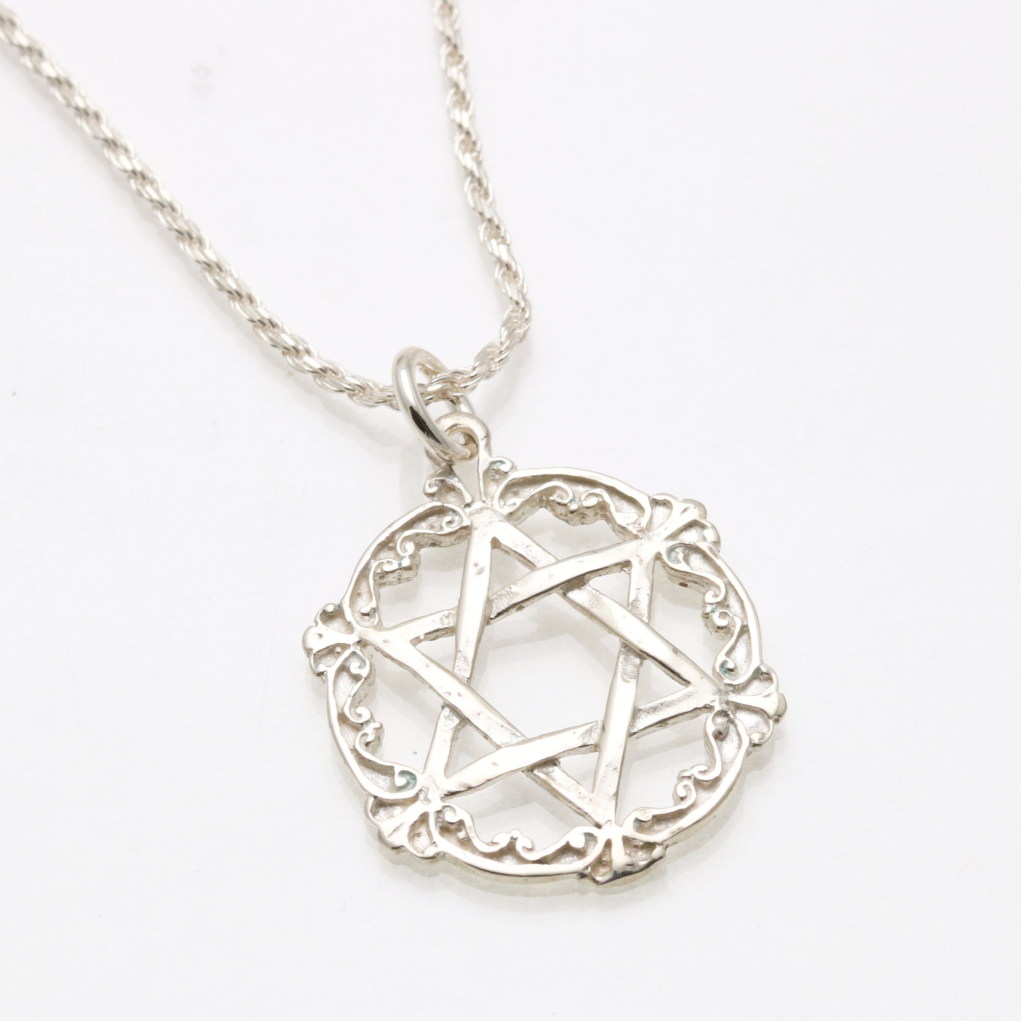 Sterling Silver Jewish Star of David Encircled Necklace
