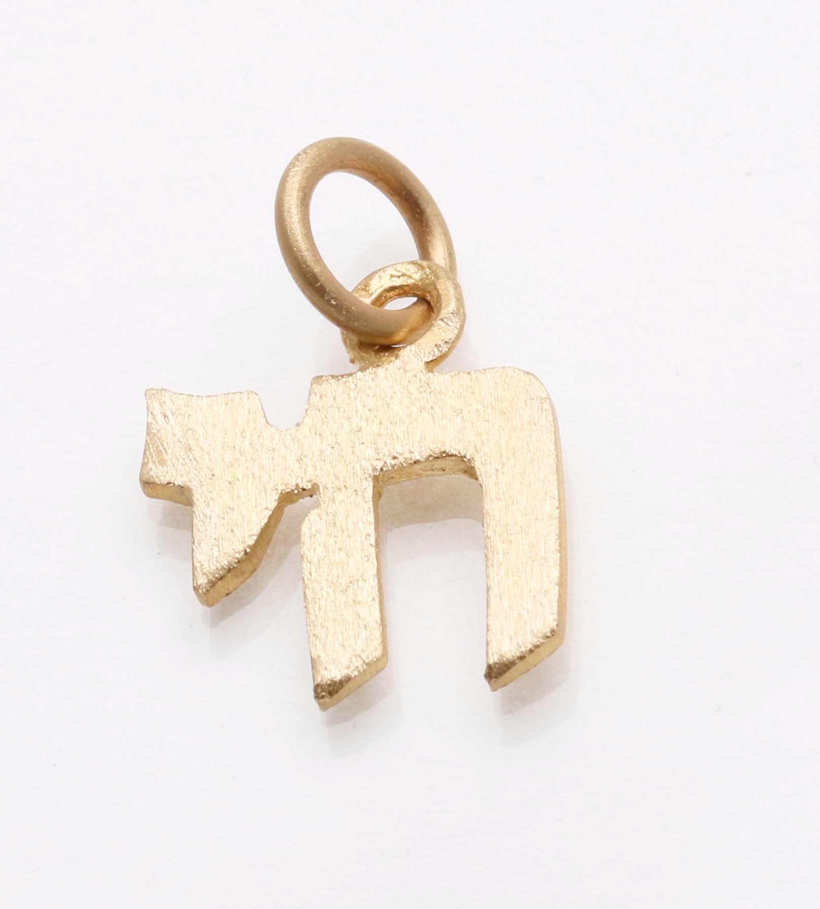 14k Yellow Gold Small Matte Chai Pendant Small - JewelryJudaica