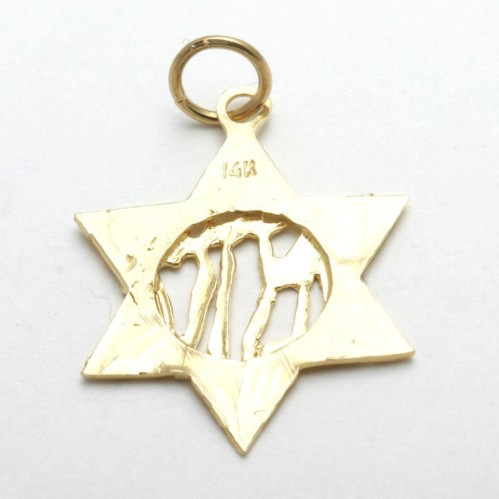 14k Yellow Gold Jewish Star of David Pendant Israel - JewelryJudaica