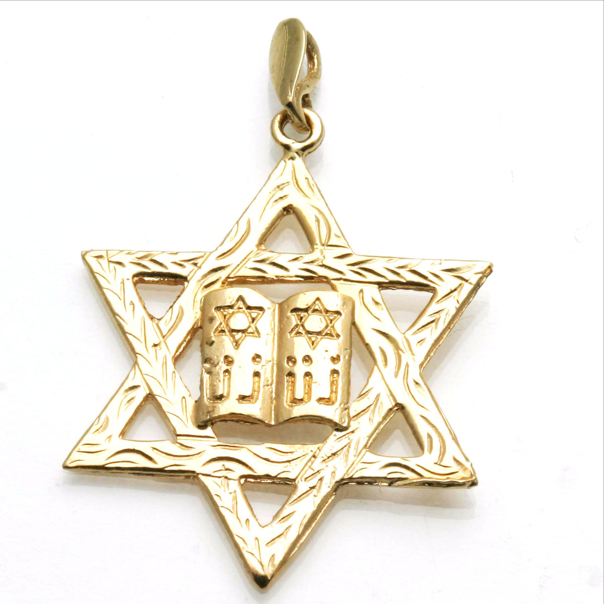 14k Yellow Gold Large Star of David 10 commandments Pendant - JewelryJudaica