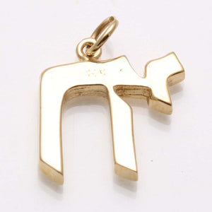 14k Yellow Gold Solid Classic Chai Pendant Large - JewelryJudaica