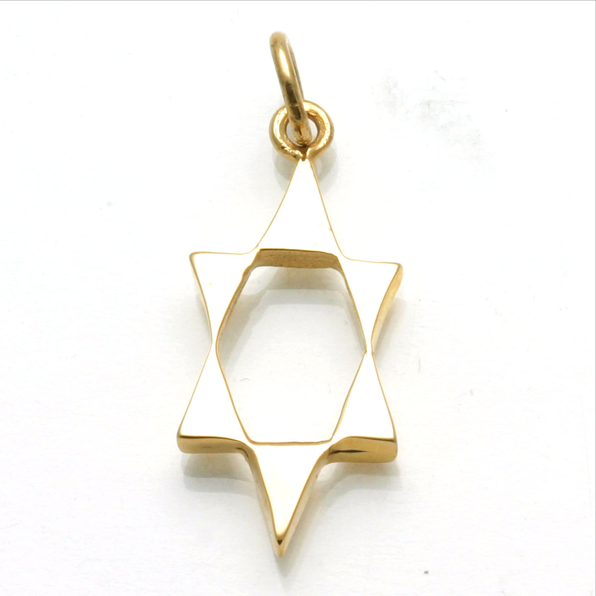 14k Yellow Gold Modern Star of David pendant Elongated Solid - JewelryJudaica