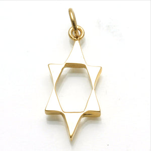 14k Yellow Gold Modern Star of David pendant Elongated Solid - JewelryJudaica