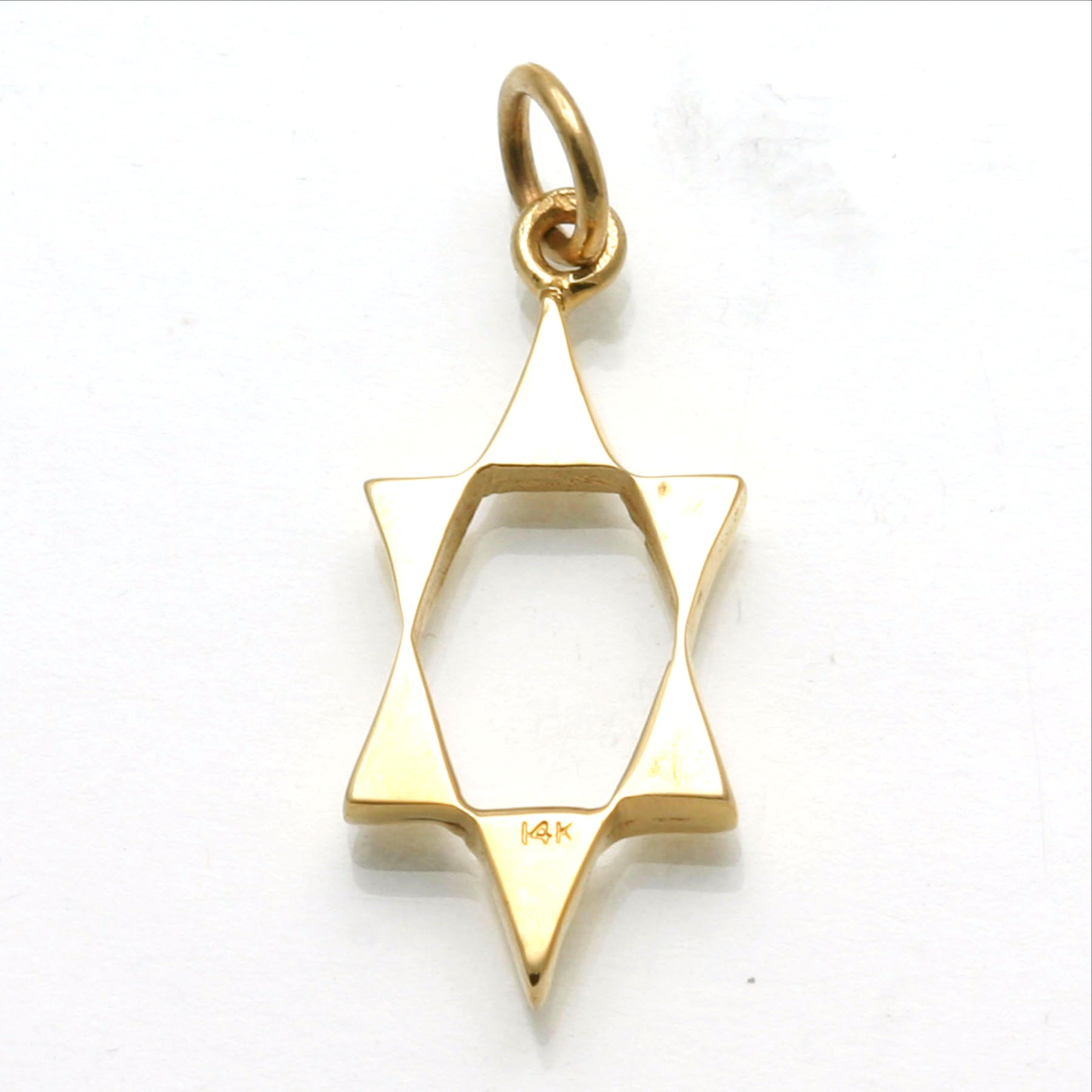 14k Yellow Gold Modern Star of David pendant Elongated Solid - JewelryJudaica