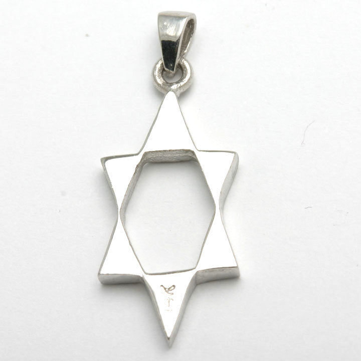 14k White Gold Modern Star of David Pendant Elongated Solid - JewelryJudaica