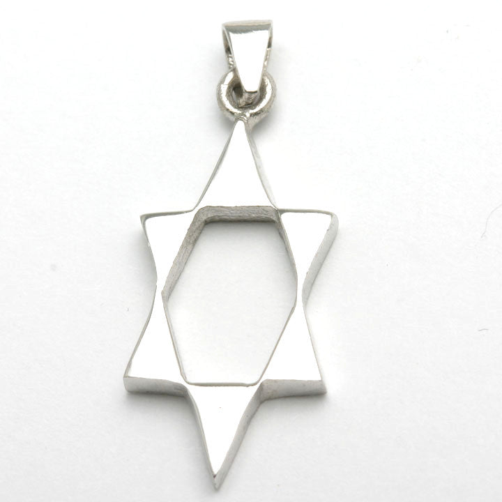 14k White Gold Modern Star of David Pendant Elongated Solid - JewelryJudaica