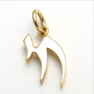 14k Yellow gold Chai Pendant Solid Modern - JewelryJudaica