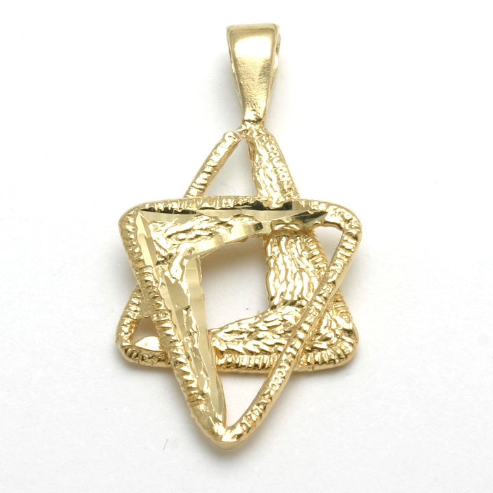14k Yellow Gold Jewish Star of David Pendant Modern Diamond Cut - JewelryJudaica